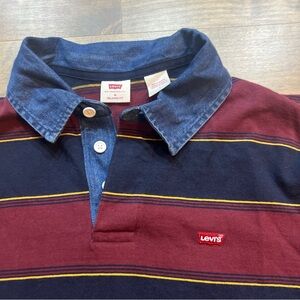Vintage Levi's Burgundy and Navy Polo with Yellow Stripes size M